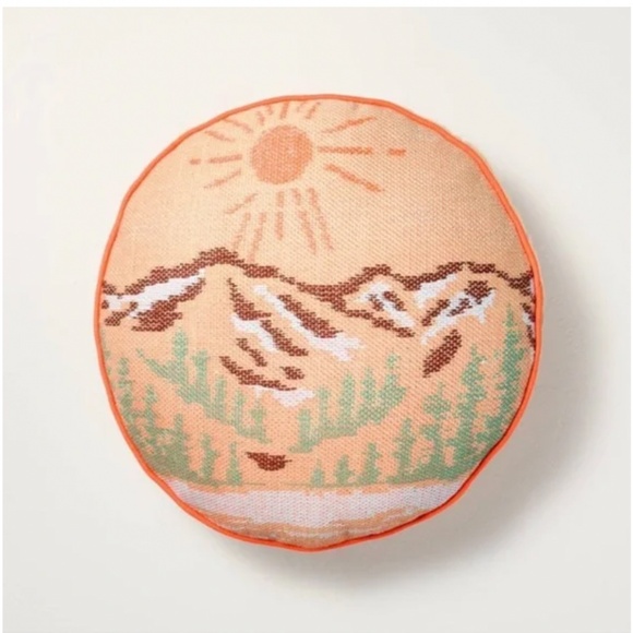 16" Embroidered Mountain Landscape Round Throw Pillow - Hearth & Hand Magnolia - Picture 1 of 3